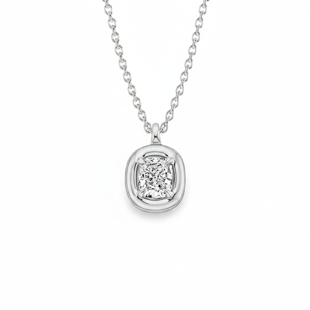 Sterling Silver Cushion Cut Diamond Pendant Necklace for Women