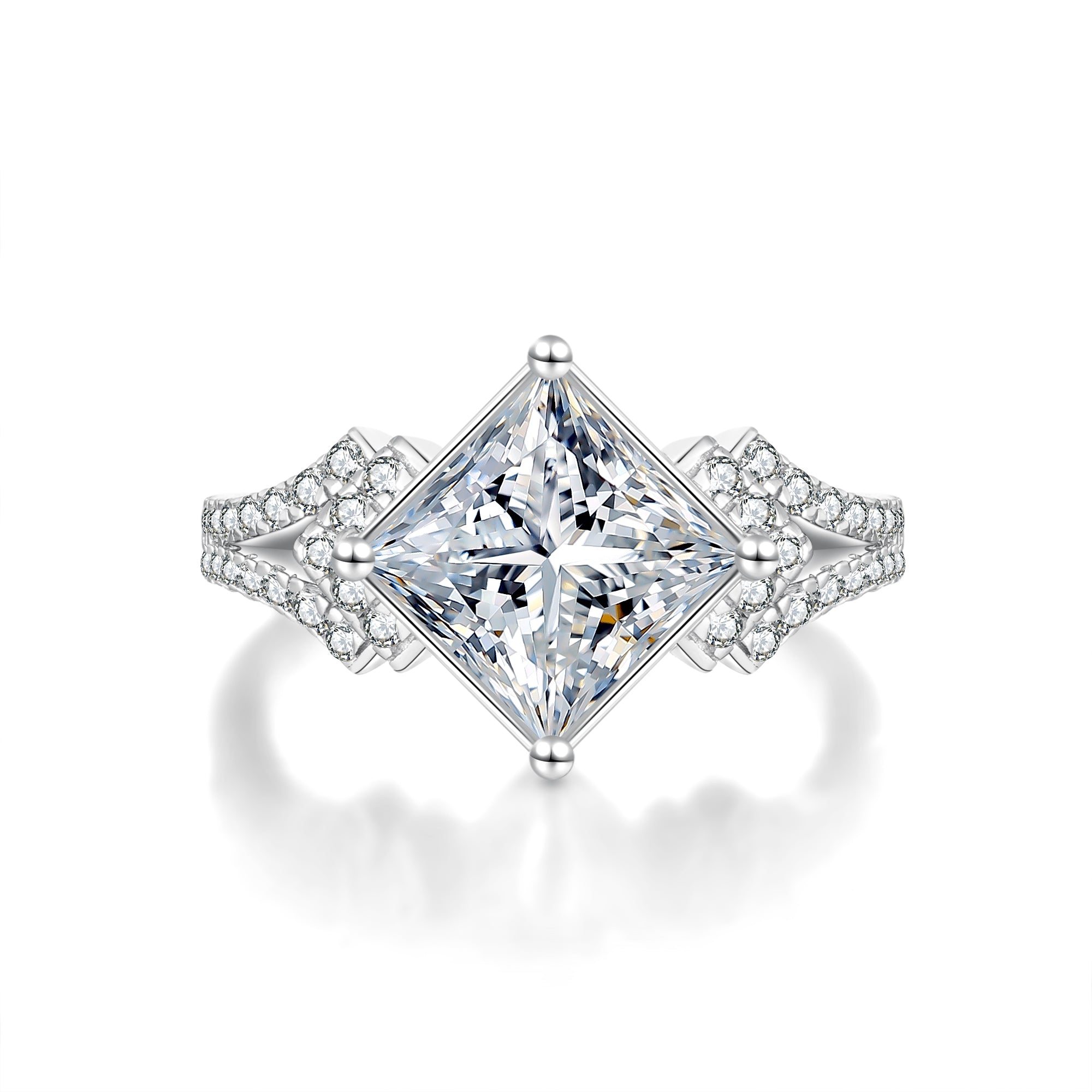 Wholesale 3CT Princess Cut Moissanite Ring | S925 Sterling Silver 18K White Gold Plated | D-Color VVS1 Square Halo Wedding Band for Women | Fuse Jewelry