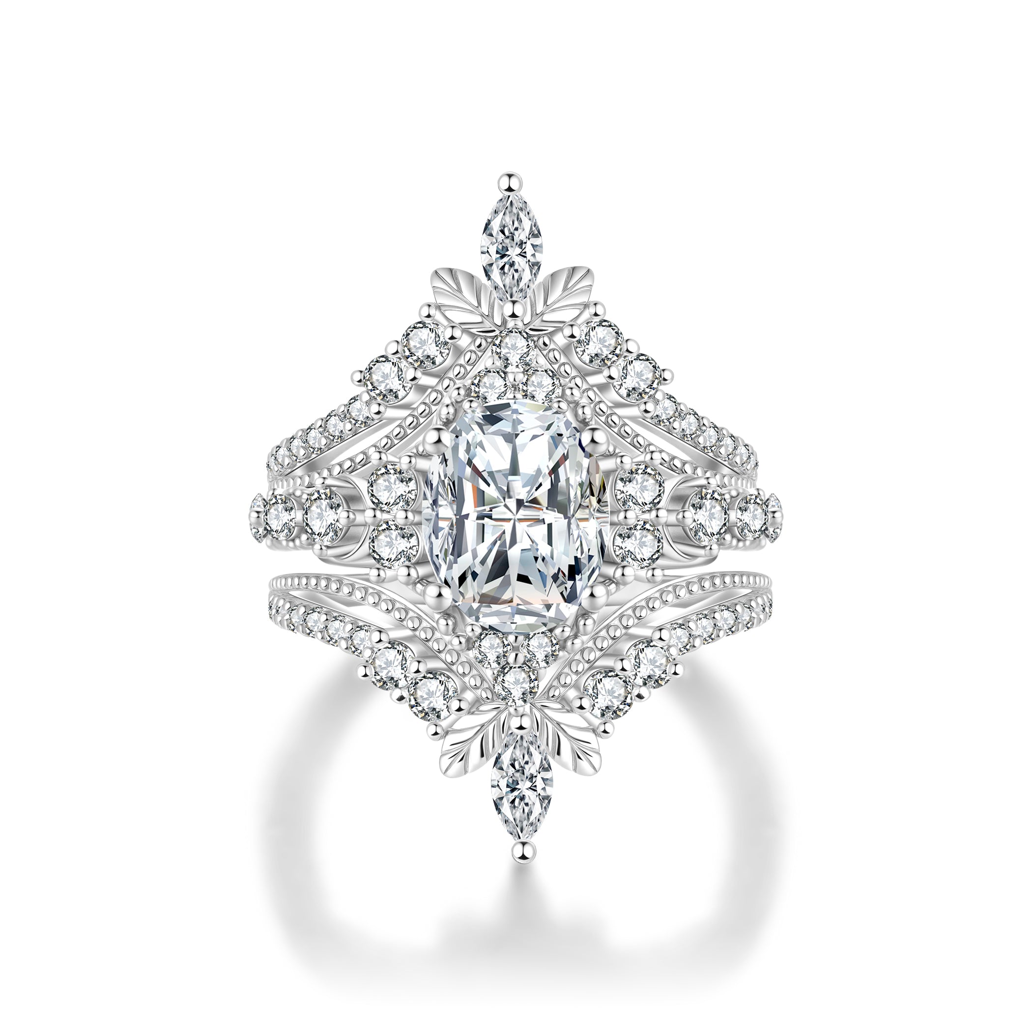 2CT Oval Cut Moissanite Ring Set | Vintage Luxury Bridal Jewelry | S925 Sterling Silver 18K White Gold Plated | VVS1 D-Color 3-Stone Engagement Band | Fuse Jewelry