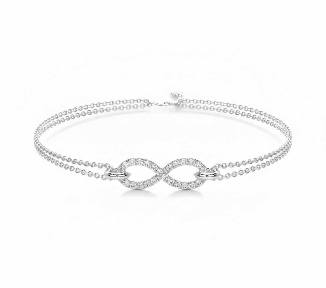 Moissanite Infinity Double Chain Bracelet | S925 Sterling Silver | 6.5"+1" (16.5+2.5cm)
