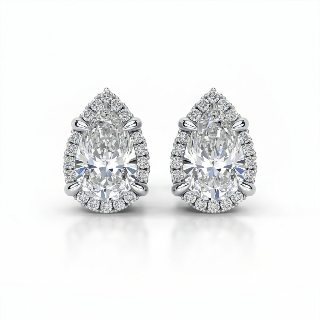 2 Carat Total Pear Cut Moissanite Stud Earrings | 1ct Each (5x8mm) | S925 Sterling Silver | Starline Design