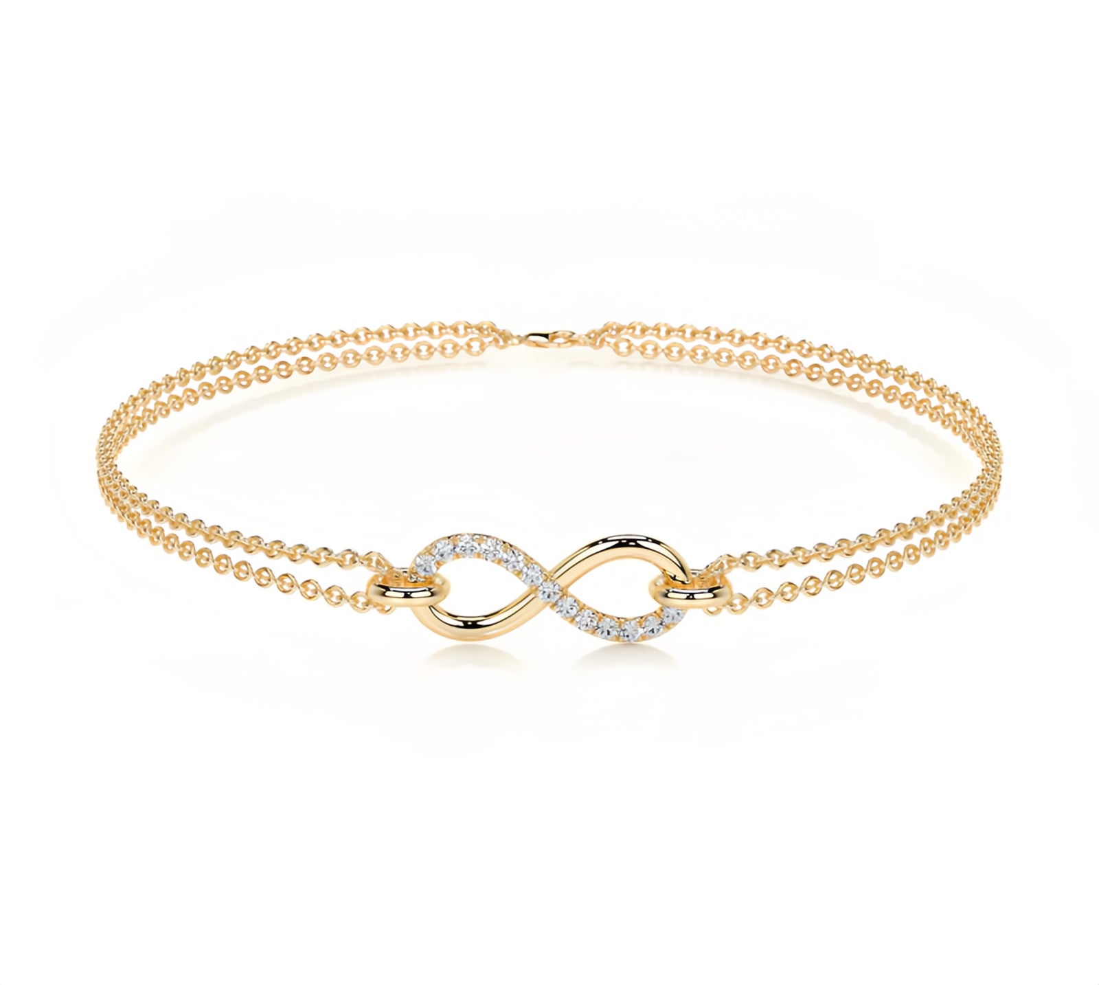Moissanite Infinity Double Chain Bracelet | S925 Sterling Silver | 6.5"+1" (16.5+2.5cm)