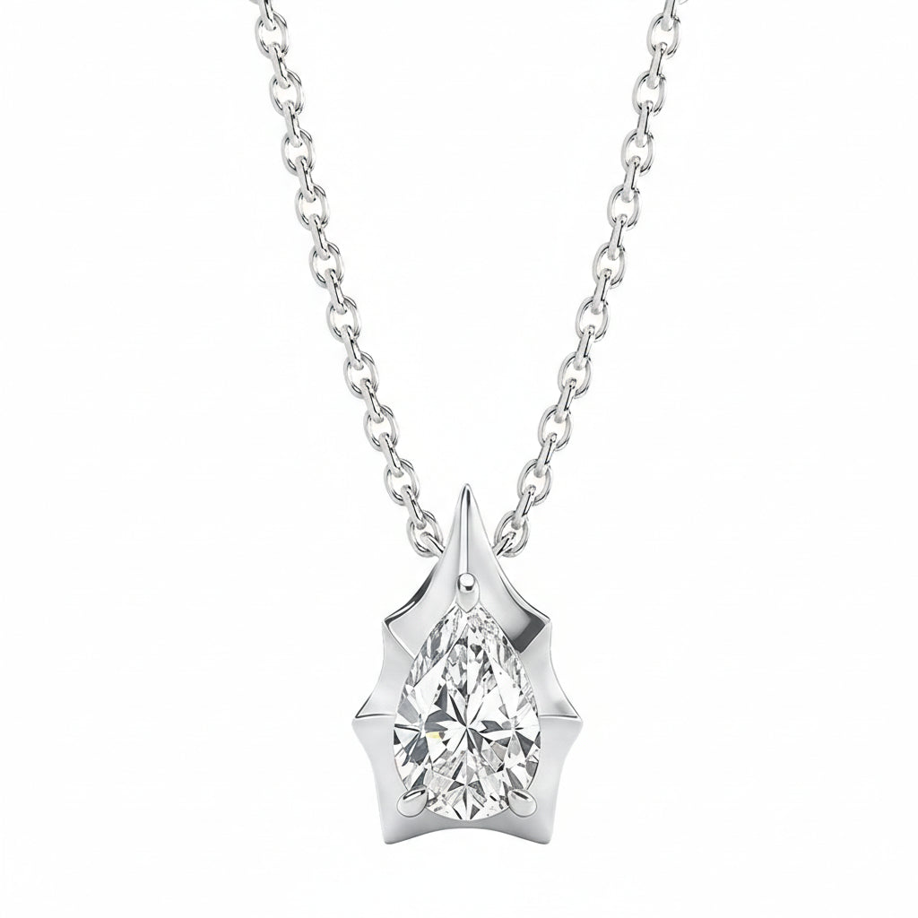 1 Carat Pear Cut Moissanite Starline Pendant Necklace | S925 Sterling Silver | 16"+2" (40+5cm)