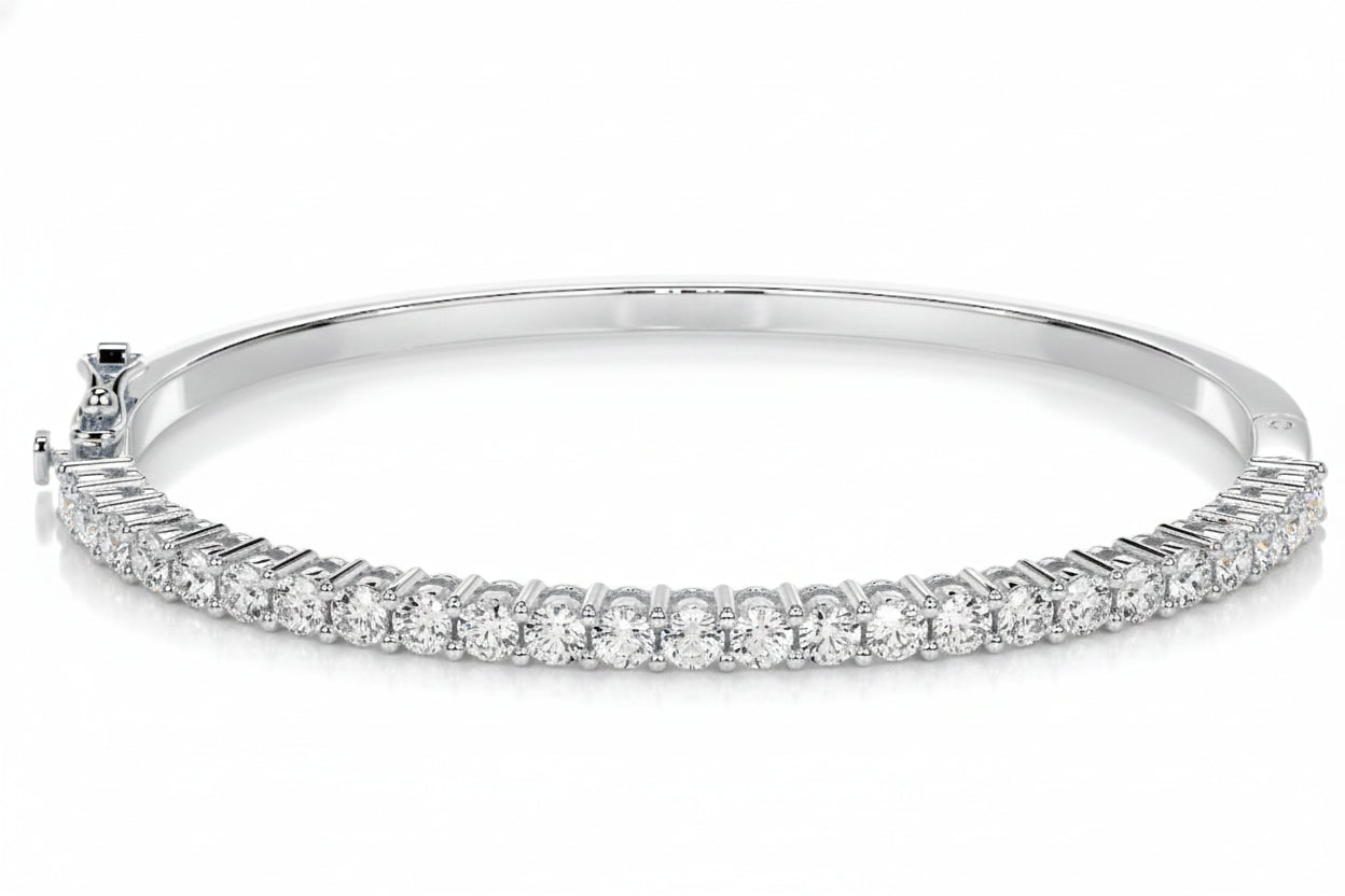 Moissanite Half-Eternity Bangle Bracelet | S925 Sterling Silver | 18K Gold Plated | 6.7" (17cm)