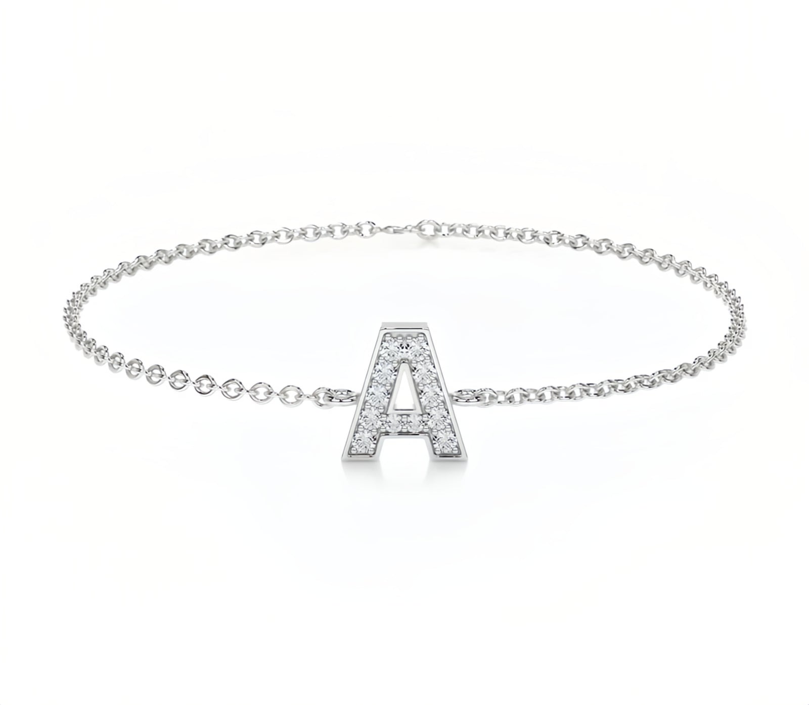 Moissanite Initial "A" Double Chain Bracelet | S925 Sterling Silver | 6.5"+1" (16.5+2.5cm)
