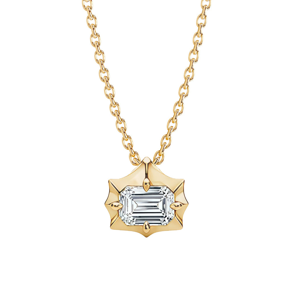 1 Carat Emerald Cut Moissanite Starline Pendant Necklace | S925 Sterling Silver | 16"+2" (40+5cm)