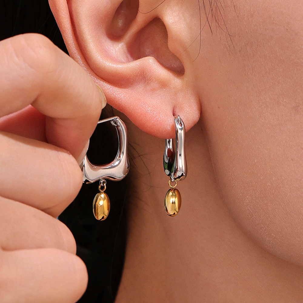 Abstract Two-Tone Irregular Liquid Hoop Earrings – 18K Gold Plated Stainless Steel