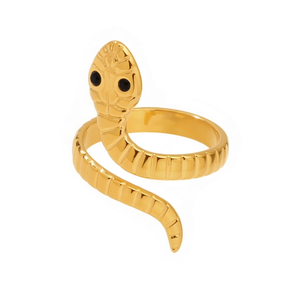 Serpent Coil Statement Ring - Hypoallergenic Stainless Steel Adjustable Band
