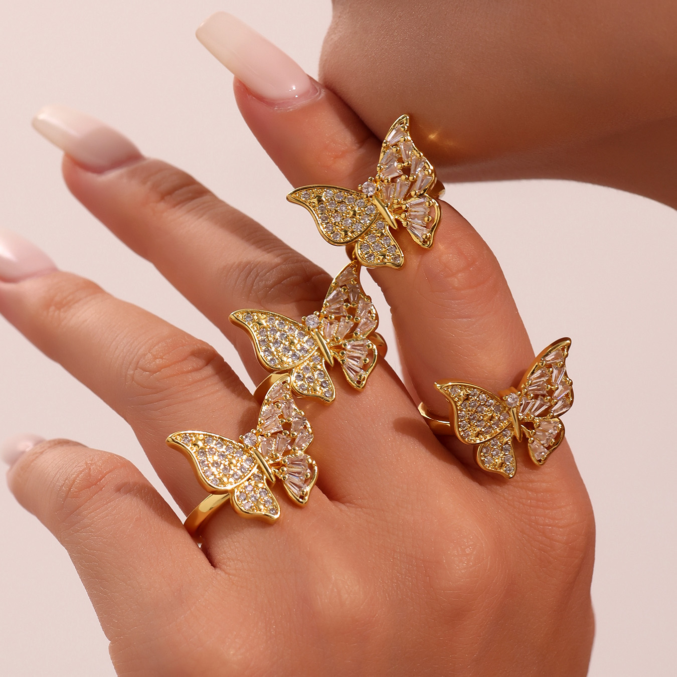 Radiant Butterfly Zircon Statement Ring - 18K Gold Plated Adjustable Band