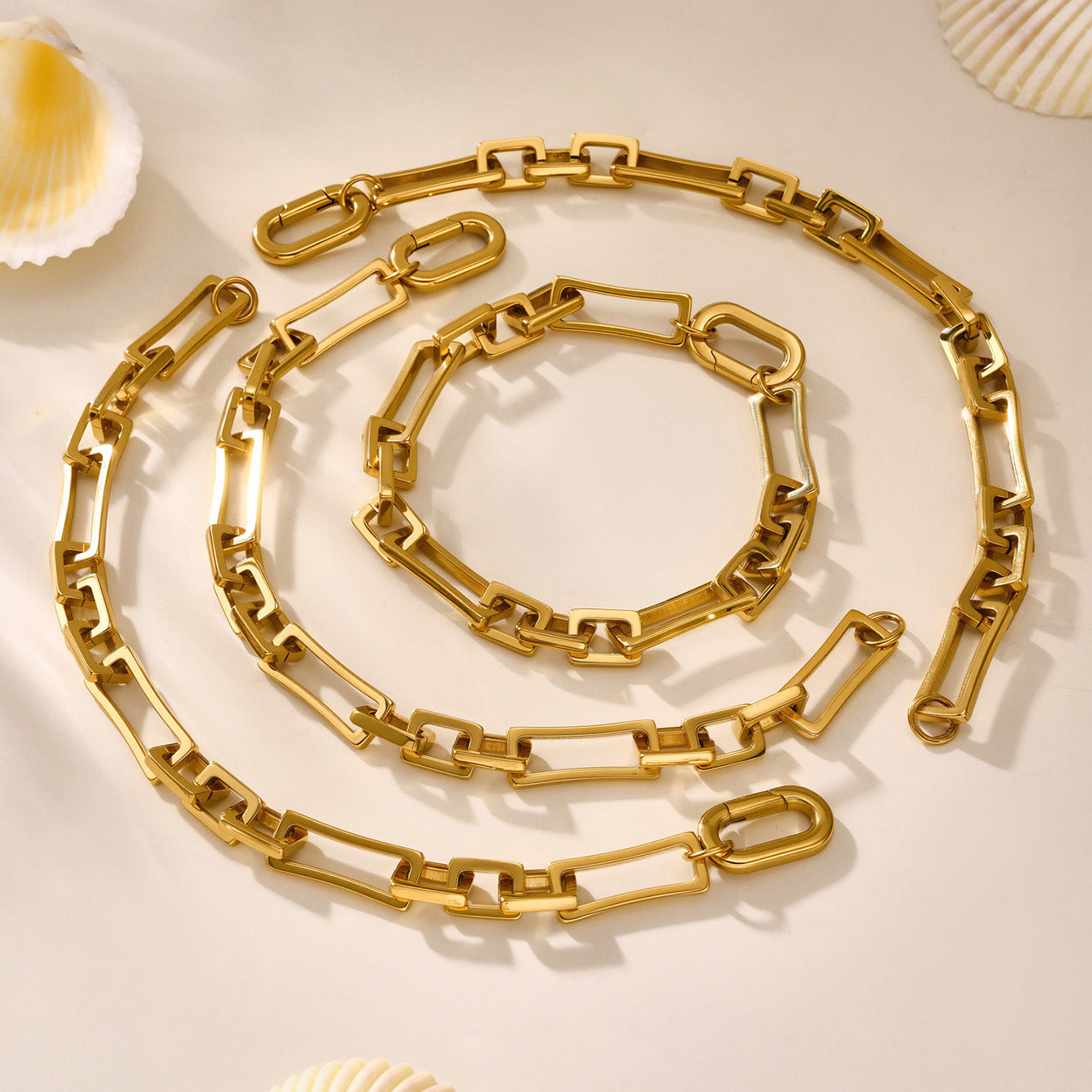 Modern 18K Gold Plated Stainless Steel Rectangle Link Bracelet | Geometric Chain