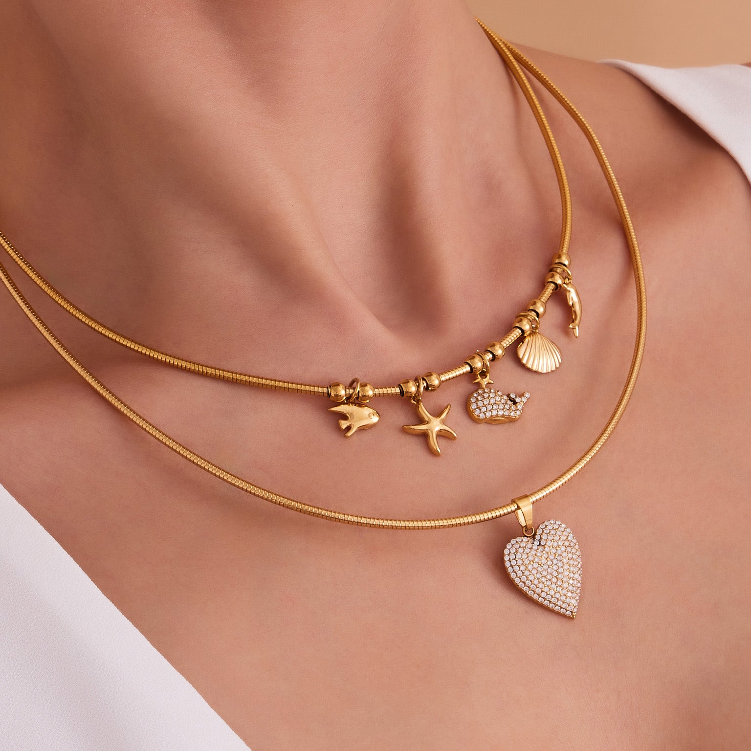 Romantic Heart Zircon Pendant Necklace | 18K Gold PVD Plated Stainless Steel | Waterproof & Tarnish-Free | 16"+2" (40+5cm)