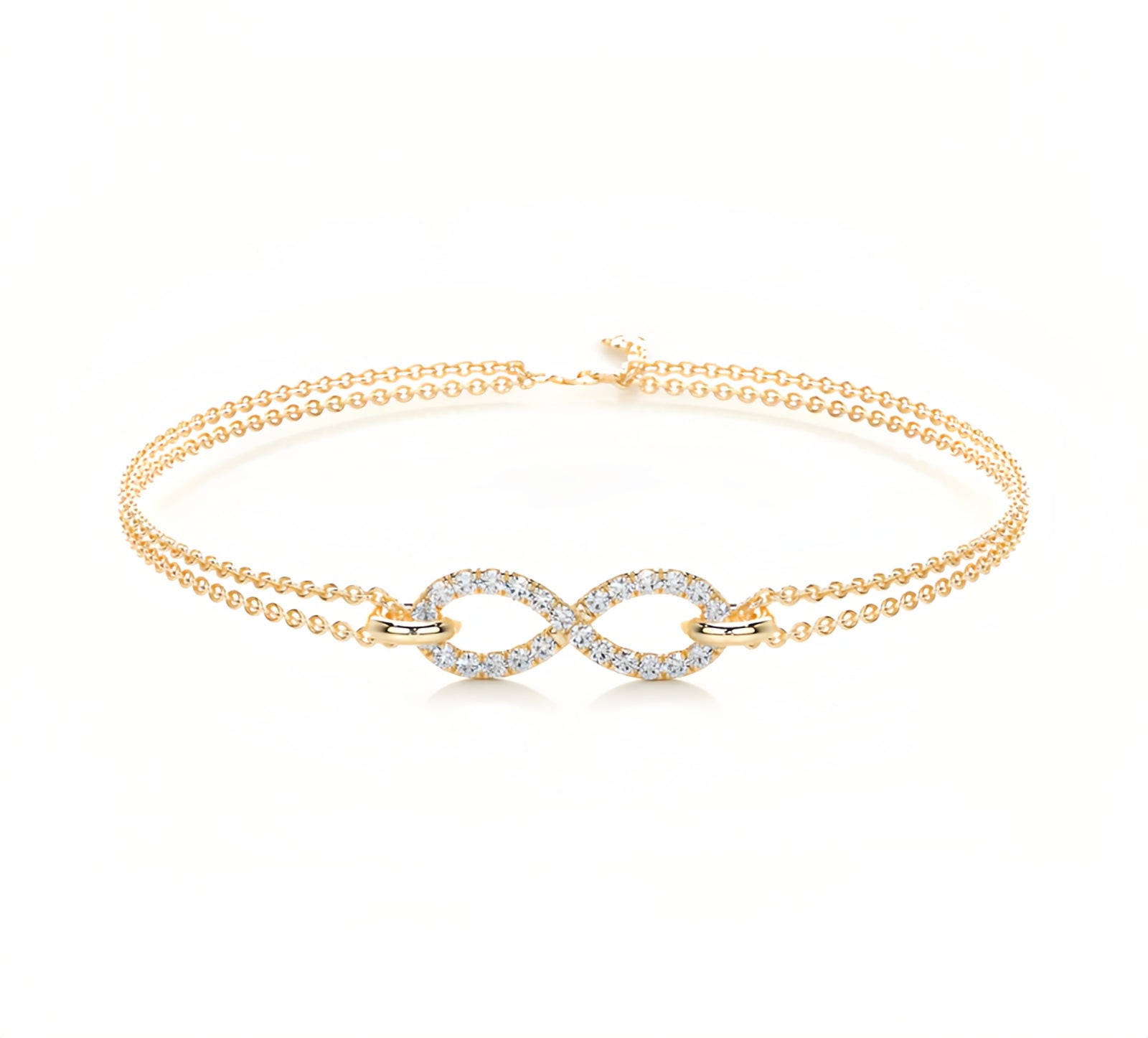 Moissanite Infinity Double Chain Bracelet | S925 Sterling Silver | 6.5"+1" (16.5+2.5cm)