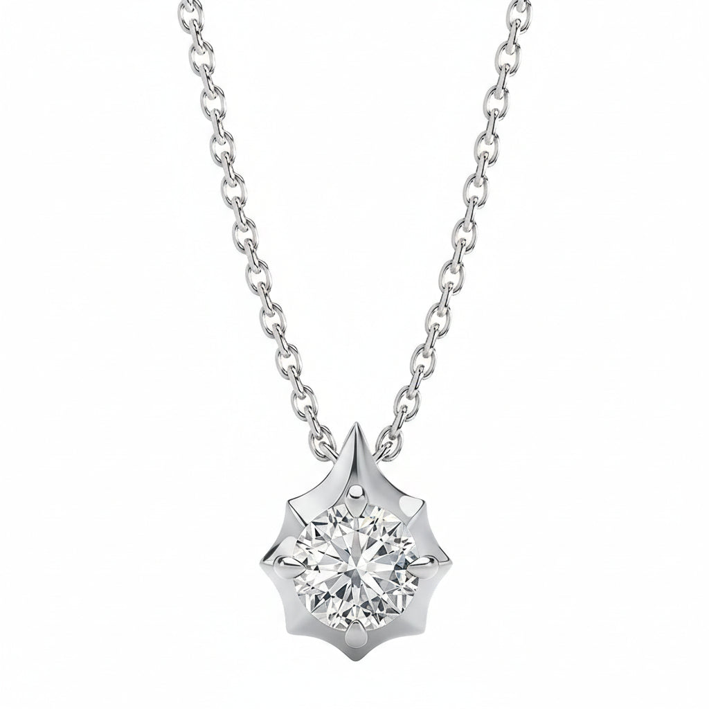 1 Carat Round Cut Moissanite Starline Pendant Necklace | S925 Sterling Silver | 16"+2" (40+5cm)