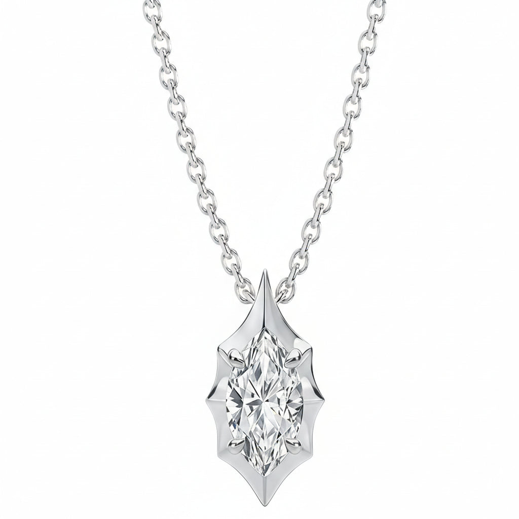 1 Carat Marquise Cut Moissanite Starline Pendant Necklace | S925 Sterling Silver | 16"+2" (40+5cm)