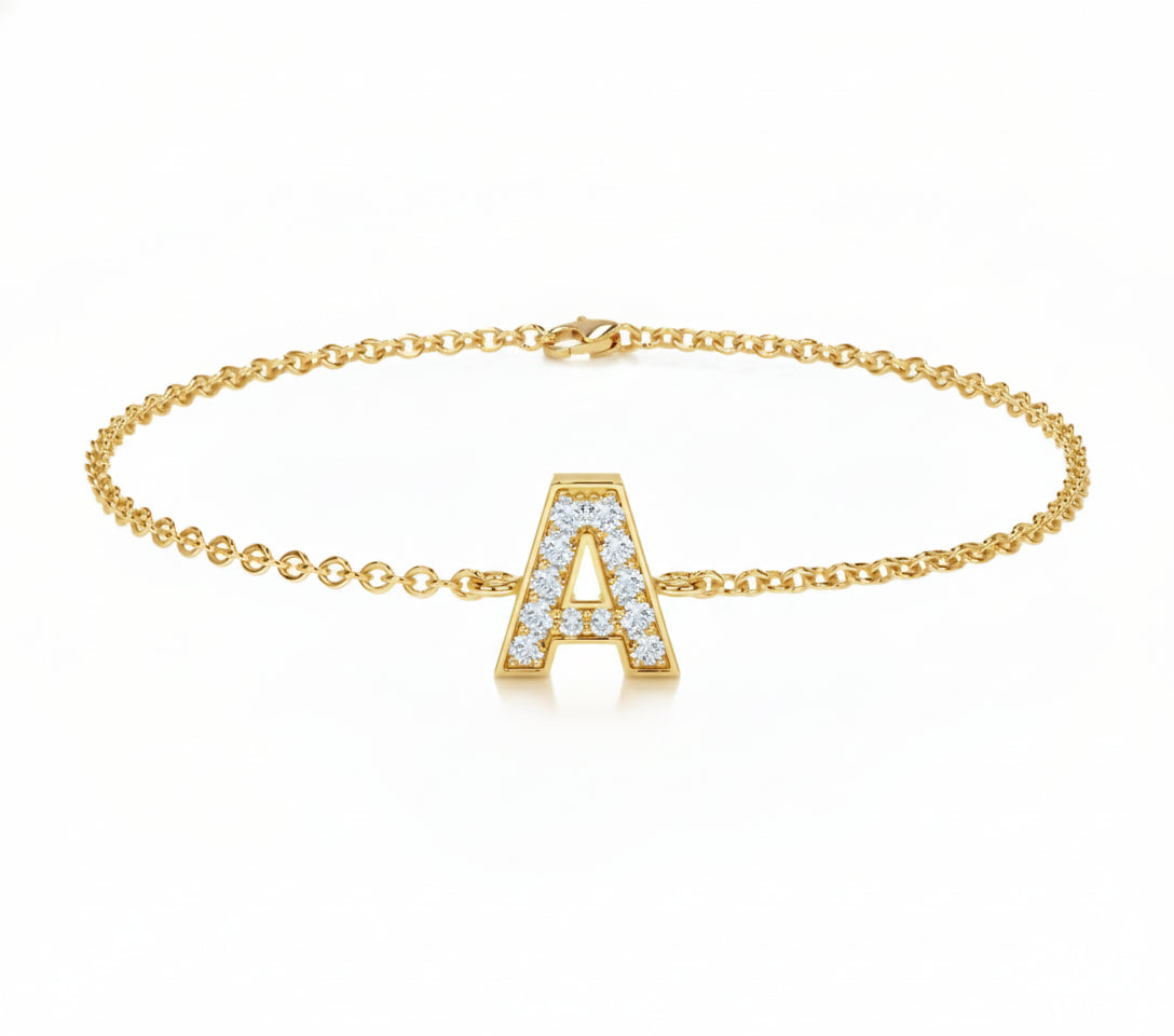 Moissanite Initial "A" Double Chain Bracelet | S925 Sterling Silver | 6.5"+1" (16.5+2.5cm)
