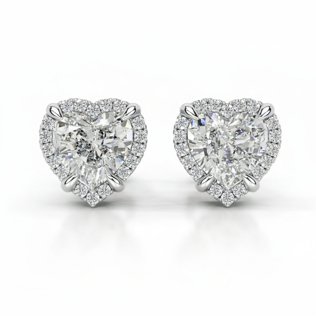 2 Carat Total Heart Cut Moissanite Stud Earrings | 1ct Each (6.5mm) | S925 Sterling Silver | Starline Design
