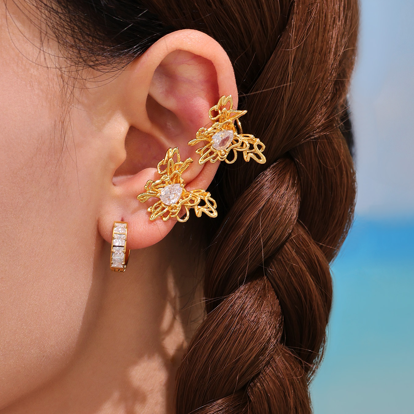Elegant Butterfly Ear Cuff – Zircon & Copper Jewelry