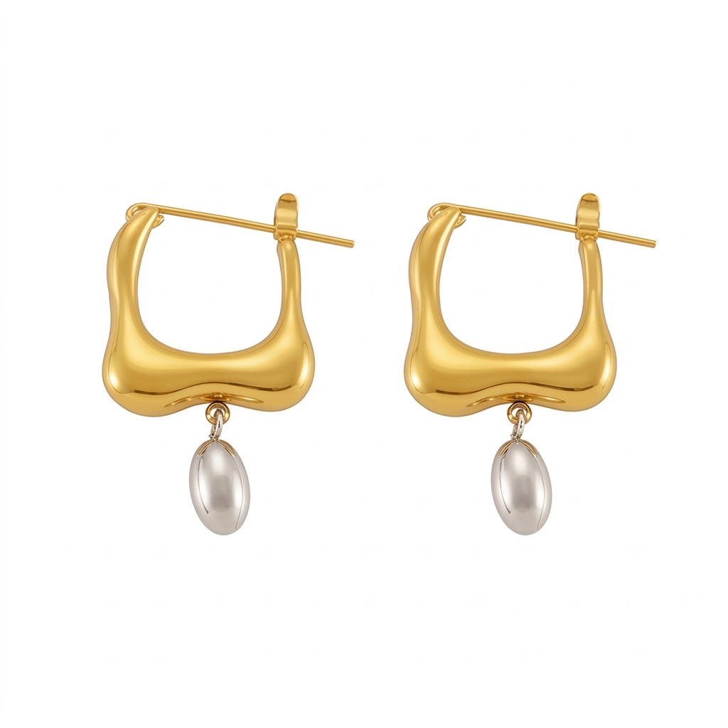 Abstract Two-Tone Irregular Liquid Hoop Earrings – 18K Gold Plated Stainless Steel