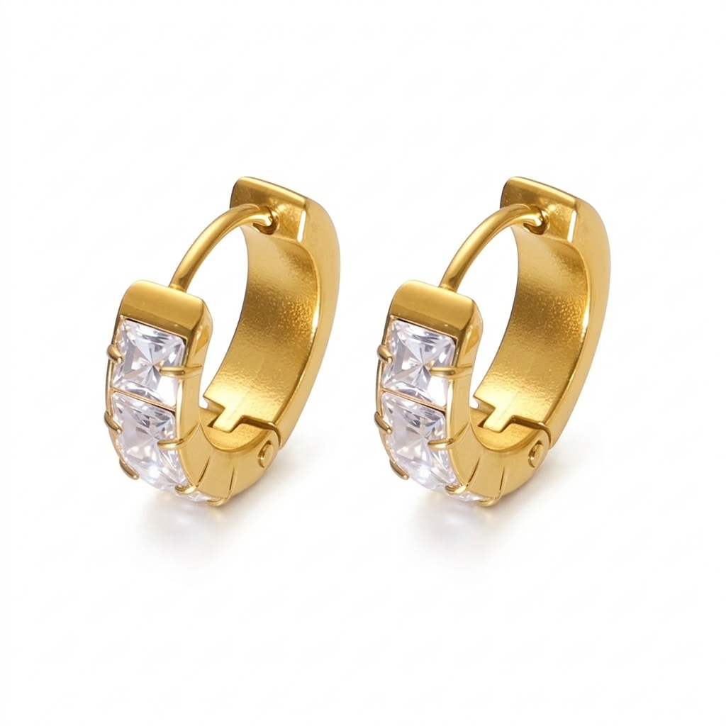 Radiant Zircon Huggie Hoop Earrings – 18K Gold Plated Stainless Steel