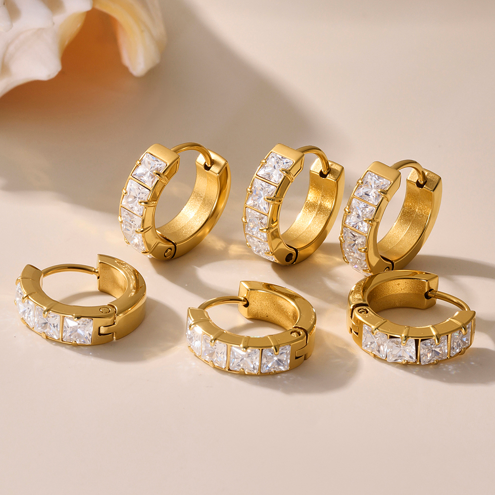 Radiant Zircon Huggie Hoop Earrings – 18K Gold Plated Stainless Steel