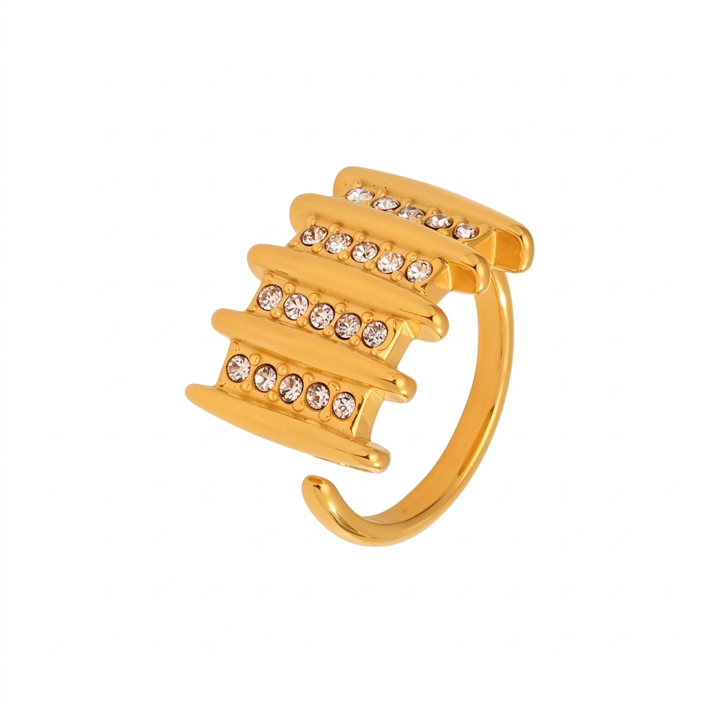 Radiant Tiered Zircon Statement Ring - Hypoallergenic 18K Gold Plated Stainless Steel