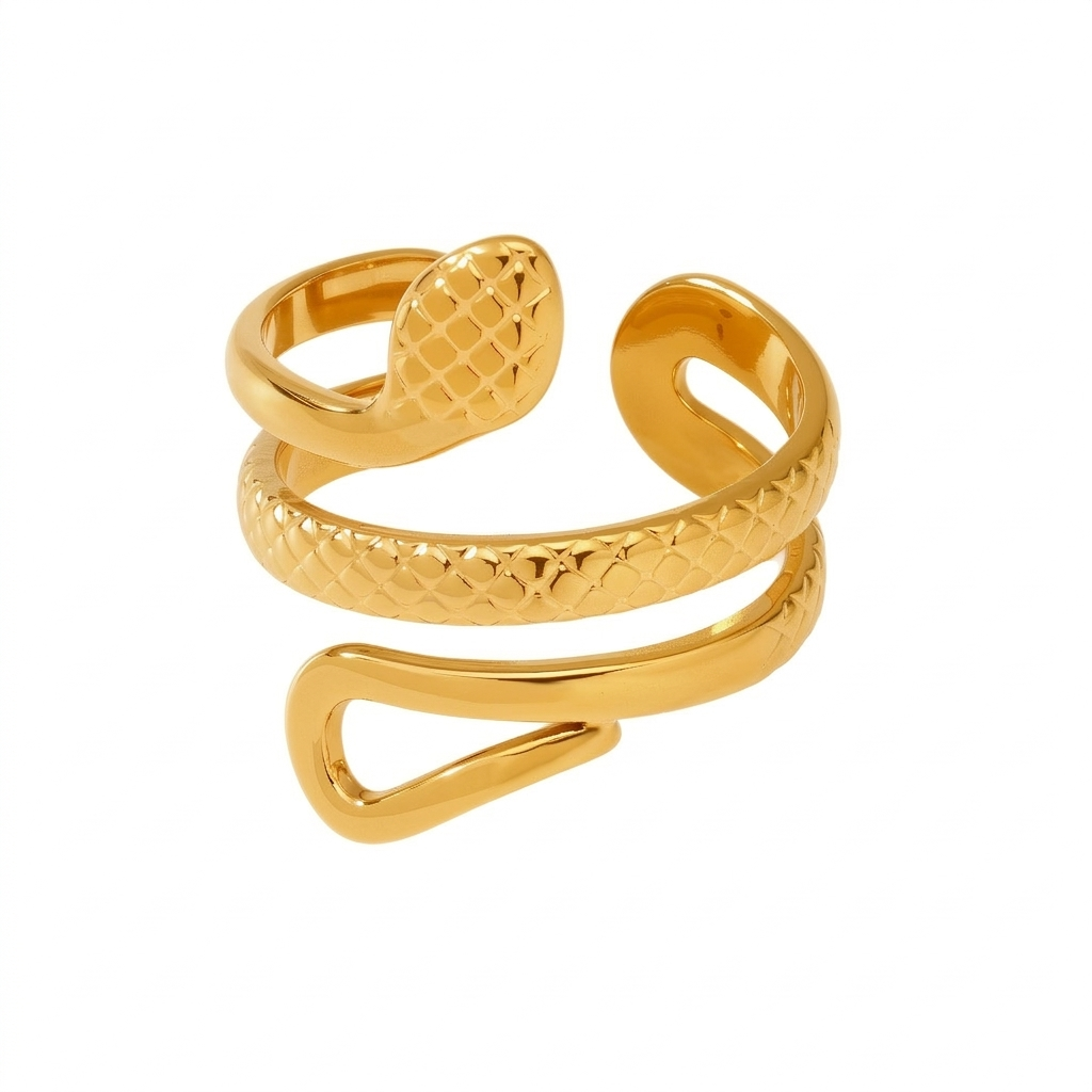 Serpentine Wrap Statement Ring - Hypoallergenic Stainless Steel Adjustable Band
