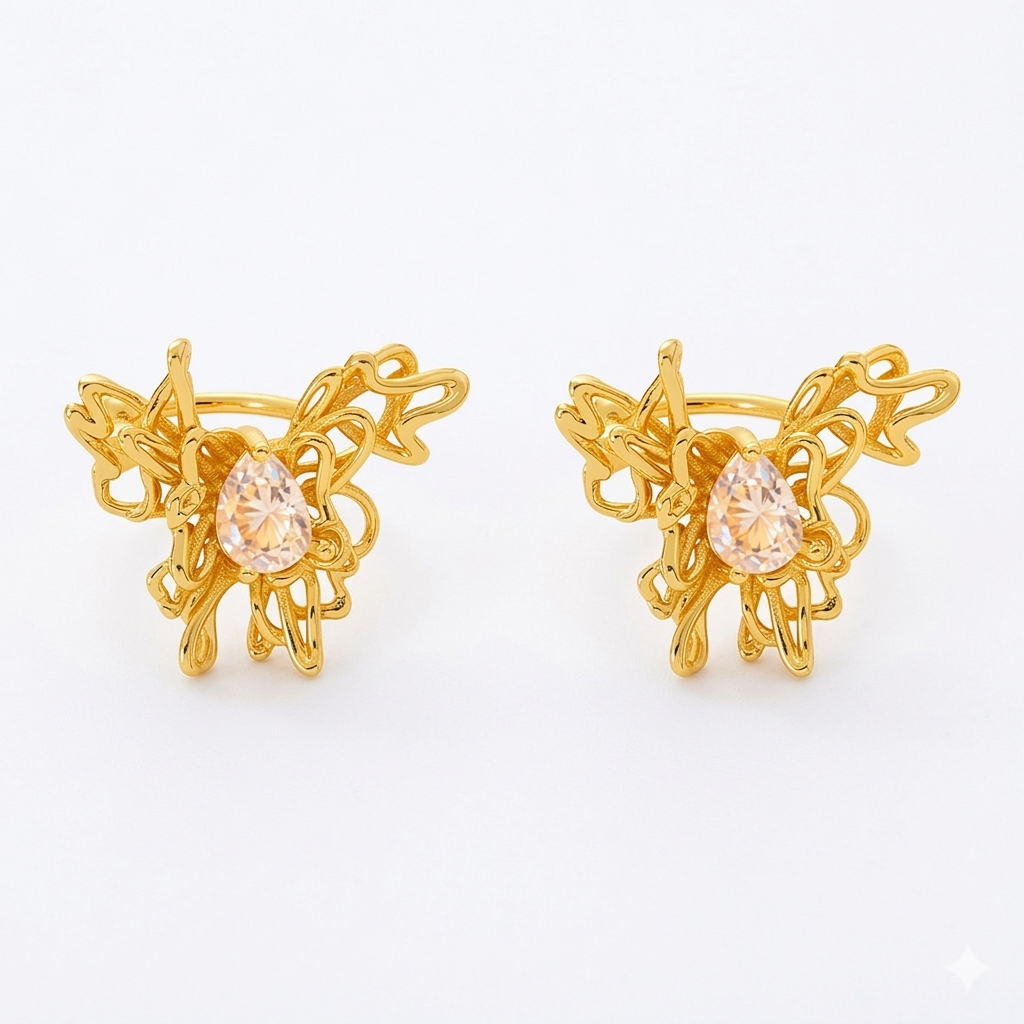 Elegant Butterfly Ear Cuff – Zircon & Copper Jewelry