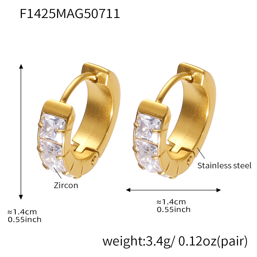 Radiant Zircon Huggie Hoop Earrings – 18K Gold Plated Stainless Steel