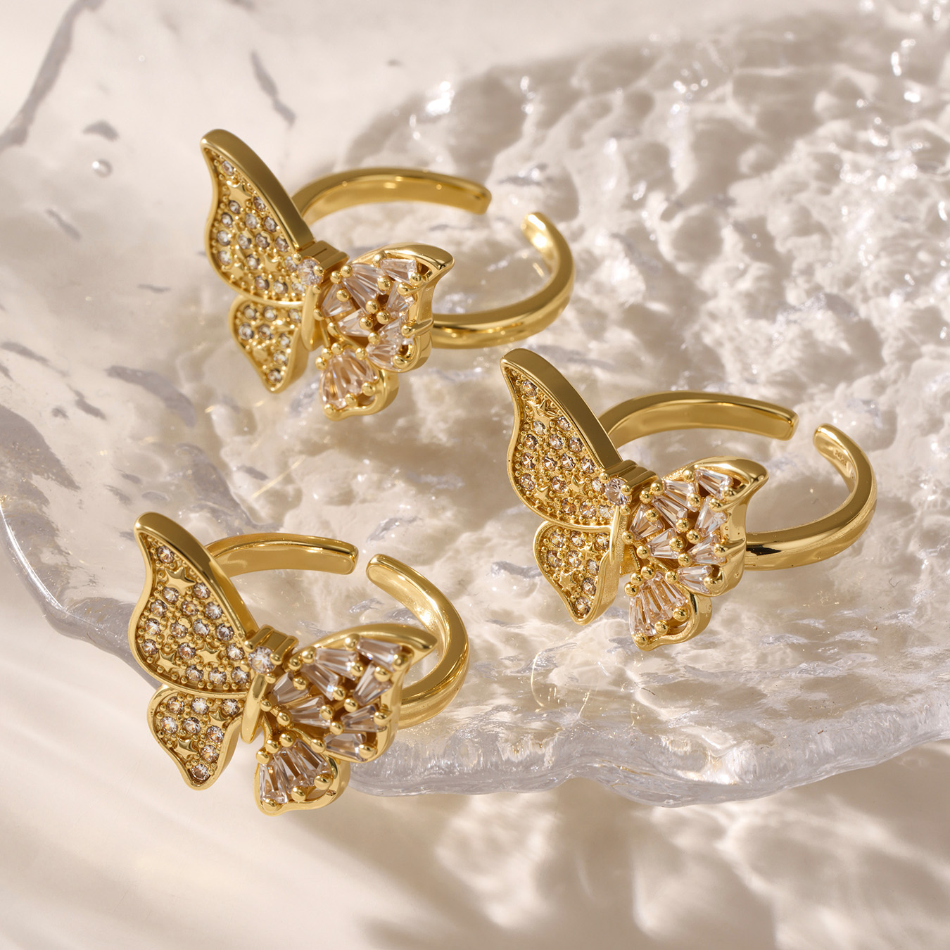 Radiant Butterfly Zircon Statement Ring - 18K Gold Plated Adjustable Band