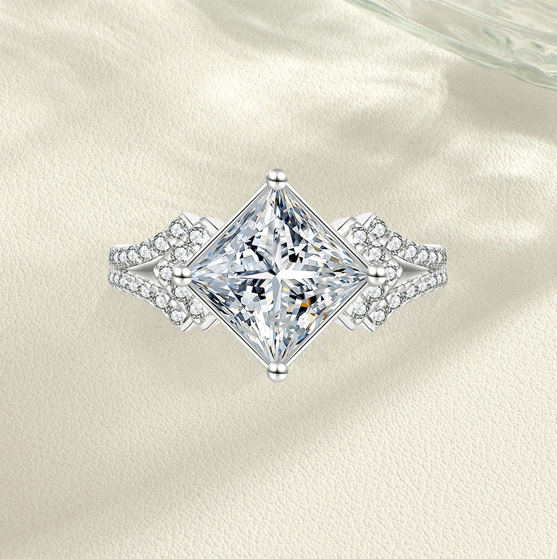 Wholesale 3CT Princess Cut Moissanite Ring | S925 Sterling Silver 18K White Gold Plated | D-Color VVS1 Square Halo Wedding Band for Women | Fuse Jewelry