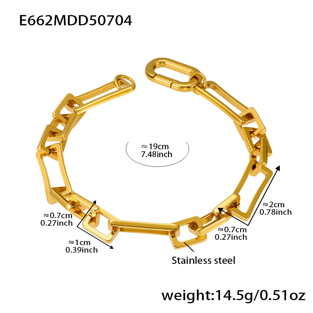 Modern 18K Gold Plated Stainless Steel Rectangle Link Bracelet | Geometric Chain