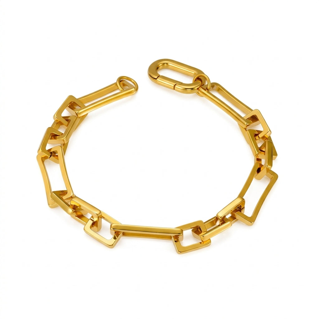 Modern 18K Gold Plated Stainless Steel Rectangle Link Bracelet | Geometric Chain