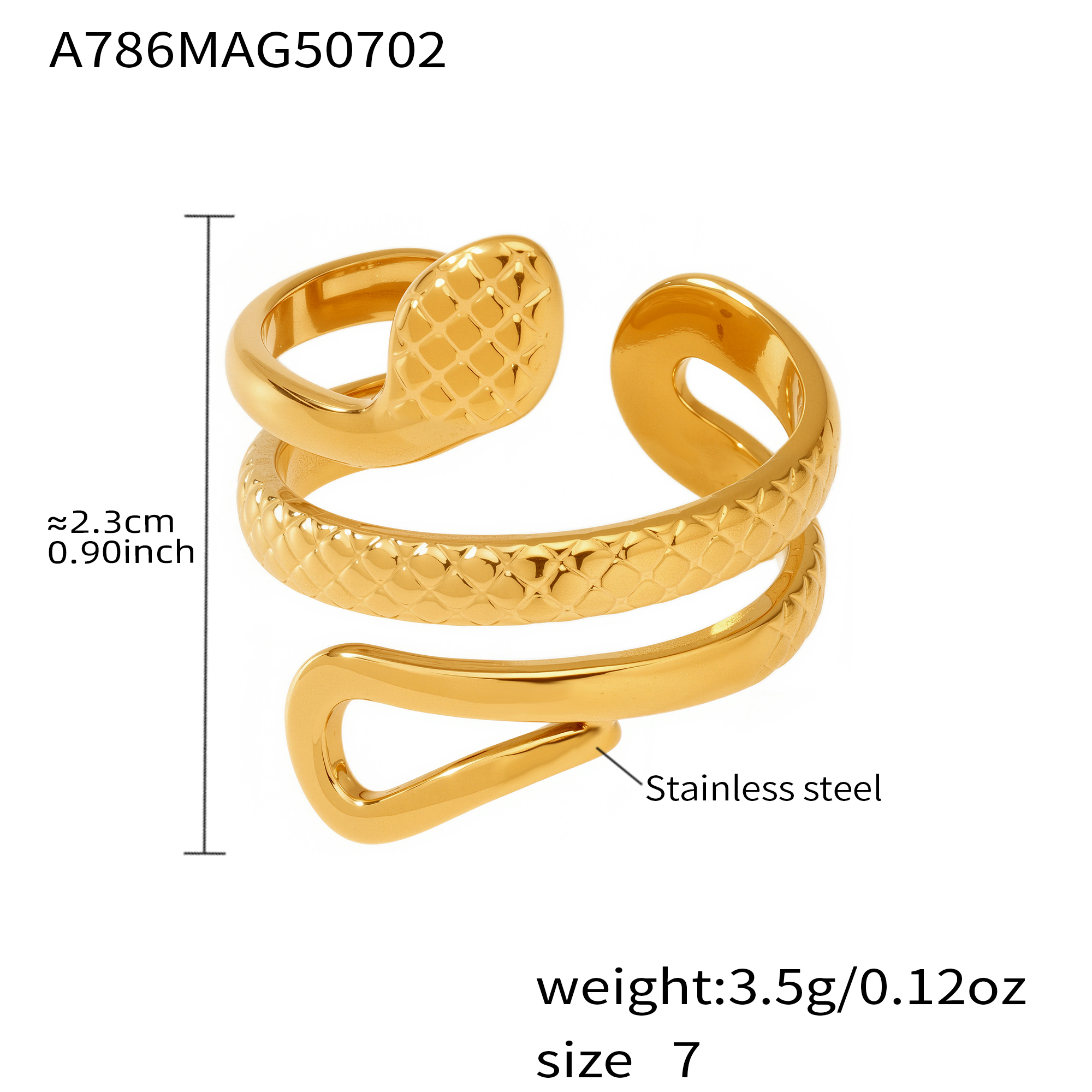 Serpentine Wrap Statement Ring - Hypoallergenic Stainless Steel Adjustable Band