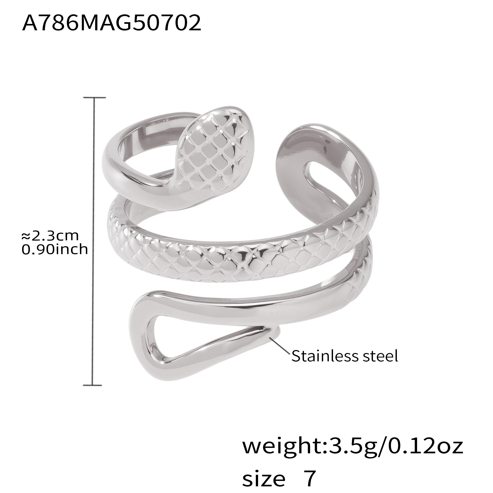 Serpentine Wrap Statement Ring - Hypoallergenic Stainless Steel Adjustable Band