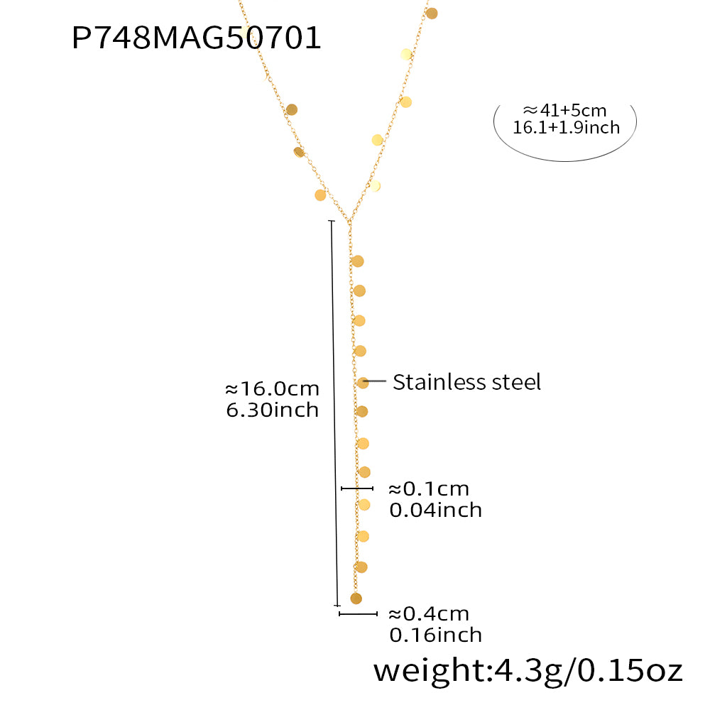 Delicate 18K Gold Plated Stainless Steel Layered Y-Lariat Necklace | Disc Tassel charms