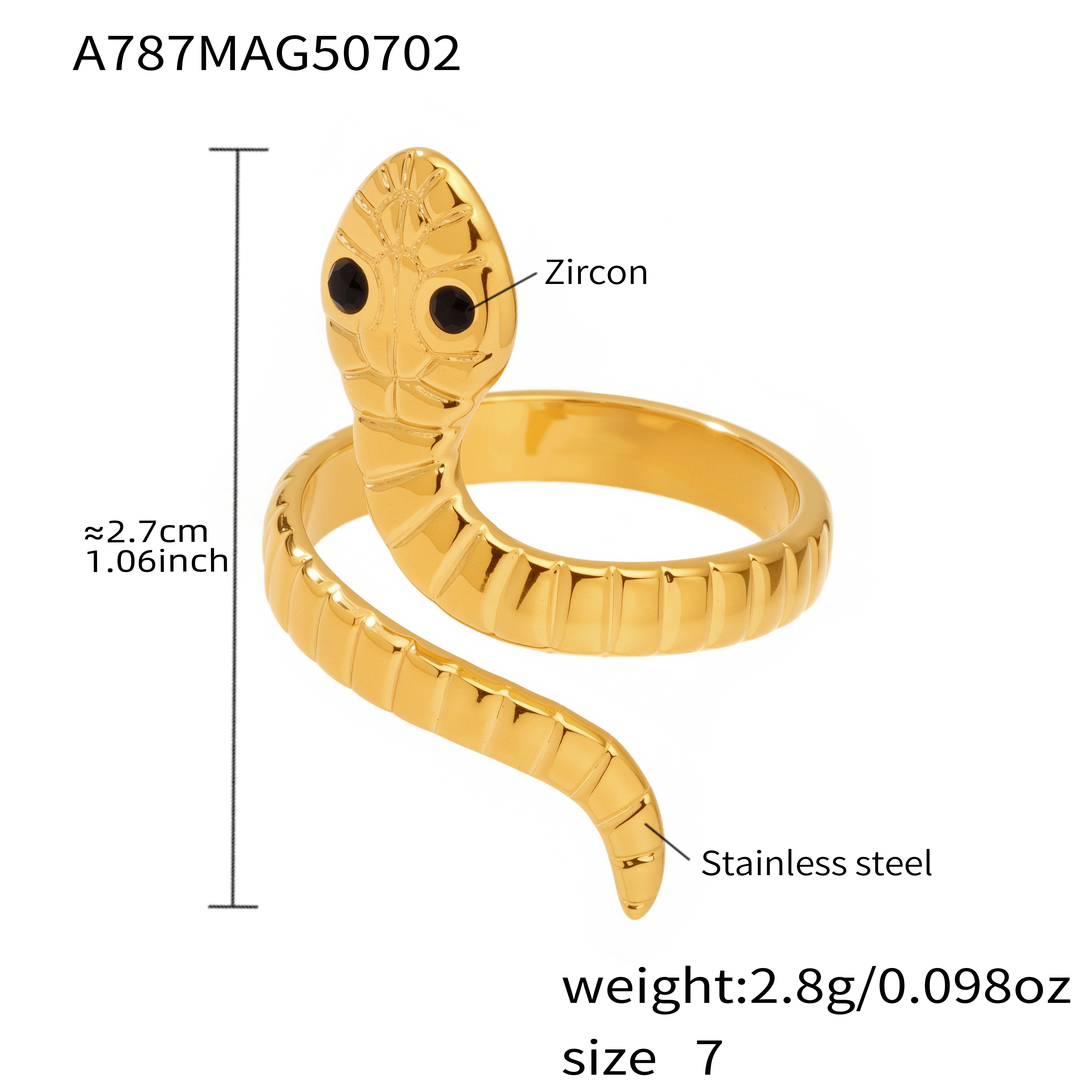 Serpent Coil Statement Ring - Hypoallergenic Stainless Steel Adjustable Band