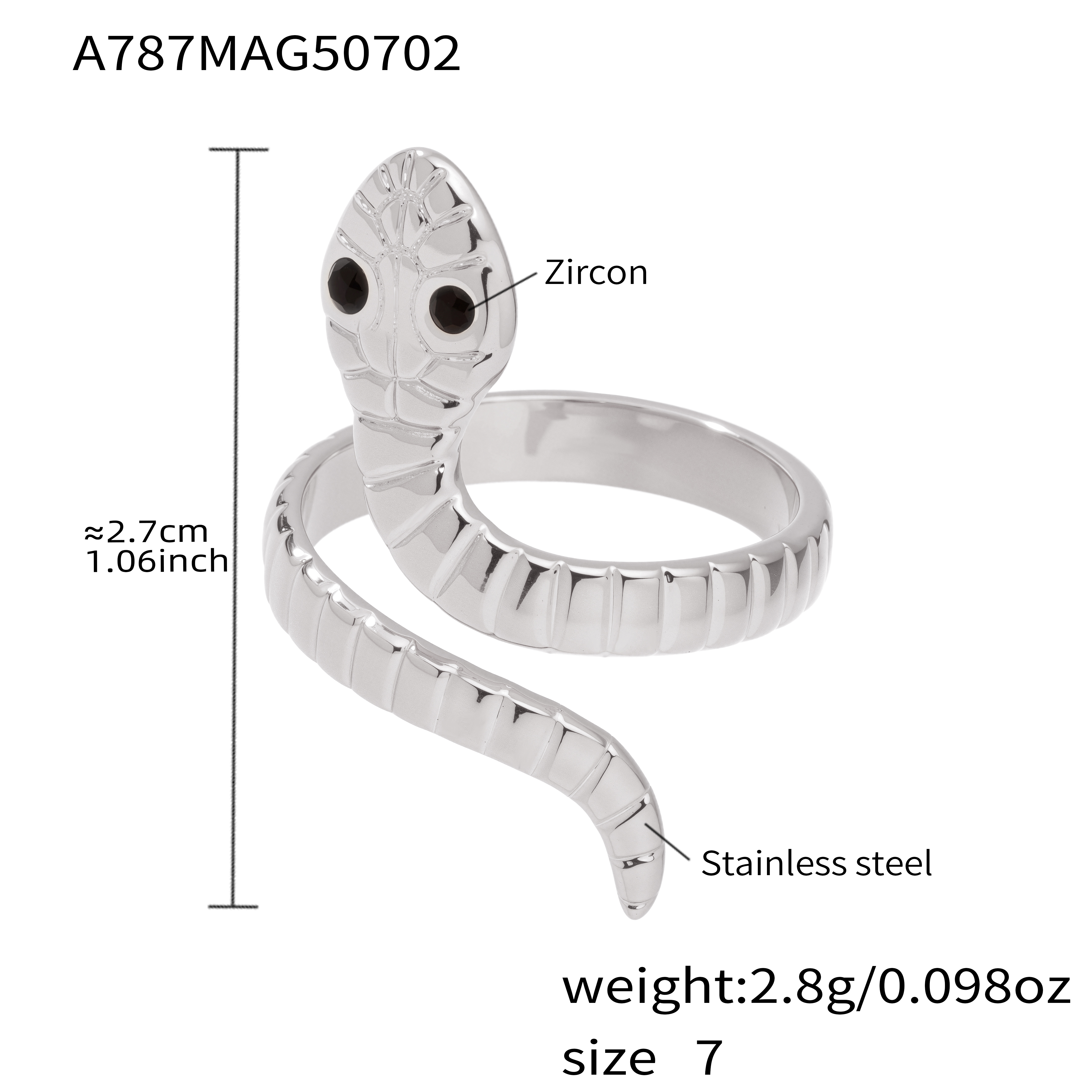 Serpent Coil Statement Ring - Hypoallergenic Stainless Steel Adjustable Band